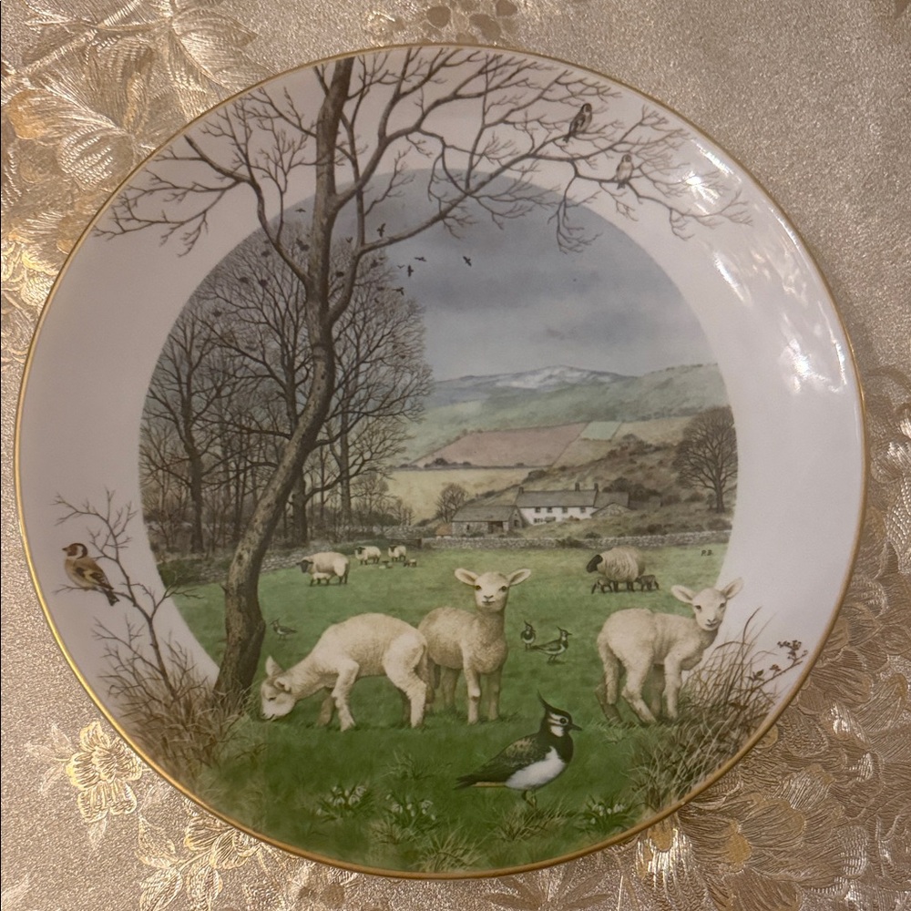 Scenic Pastoral Plate with Lambs